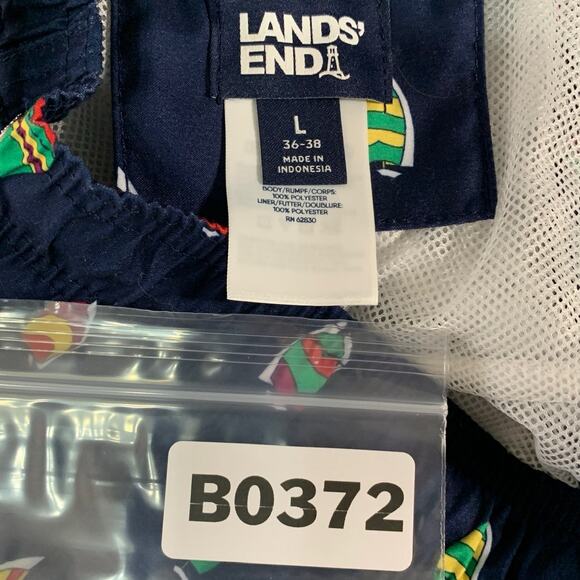 Lands End L Mens Volley Swim Trunks UPF 50 Deep Sea Navy Sailboats - Picture 11 of 11